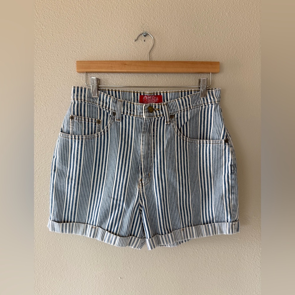 Vintage 80s/90s Omaha Jean Company Blue and White Vertical Striped Jean Shorts